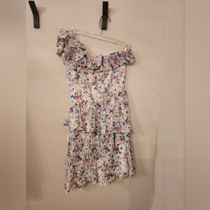 Party dress with belt one shoulder floral